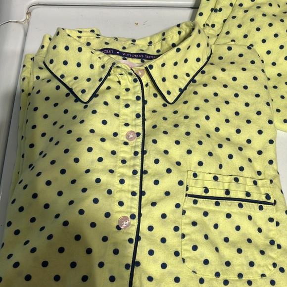 Victoria’s Secret Pj Set Yellow w/blue dots Drawstring & Elastic Waist Size M/M - Picture 2 of 4
